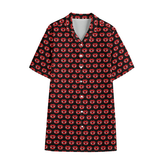 Halloween Vampire Lips Pattern Print Cotton Hawaiian Shirt