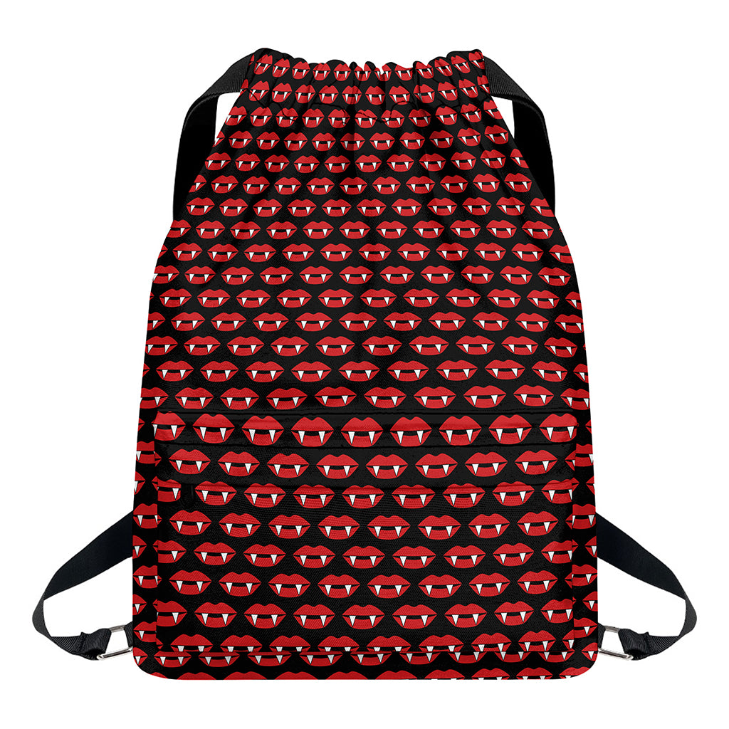 Halloween Vampire Lips Pattern Print Drawstring Backpack