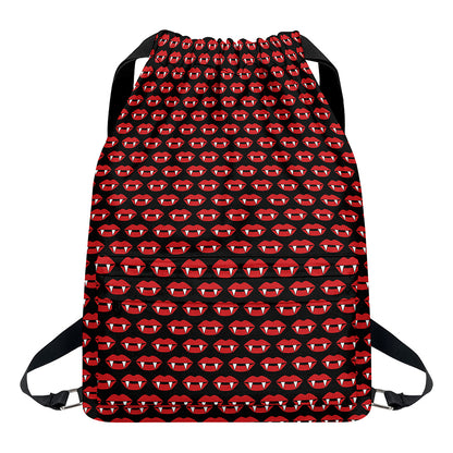 Halloween Vampire Lips Pattern Print Drawstring Backpack