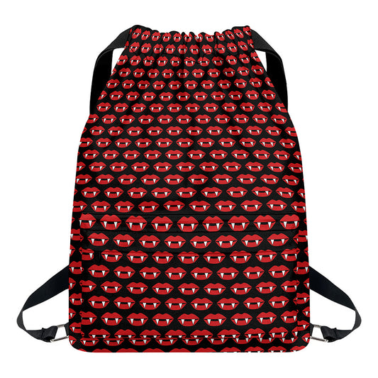 Halloween Vampire Lips Pattern Print Drawstring Backpack
