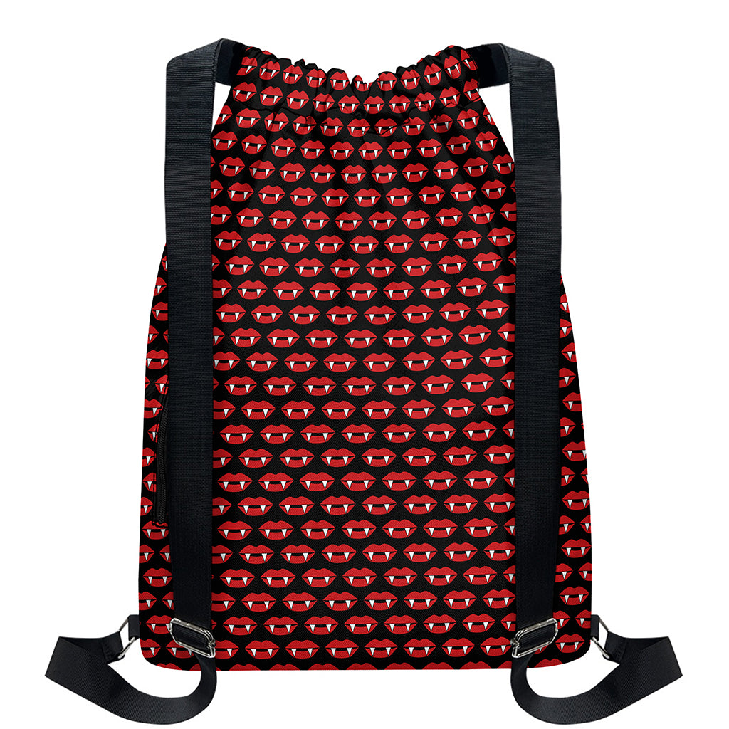 Halloween Vampire Lips Pattern Print Drawstring Backpack