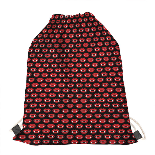 Halloween Vampire Lips Pattern Print Drawstring Bag