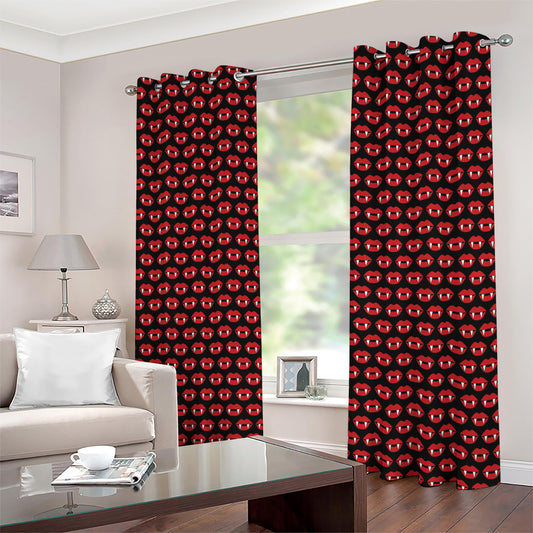 Halloween Vampire Lips Pattern Print Extra Wide Grommet Curtains