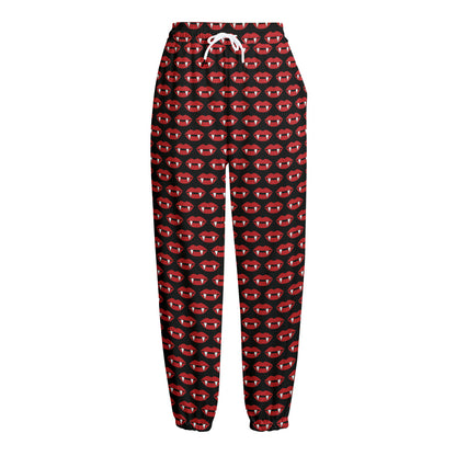 Halloween Vampire Lips Pattern Print Fleece Lined Knit Pants