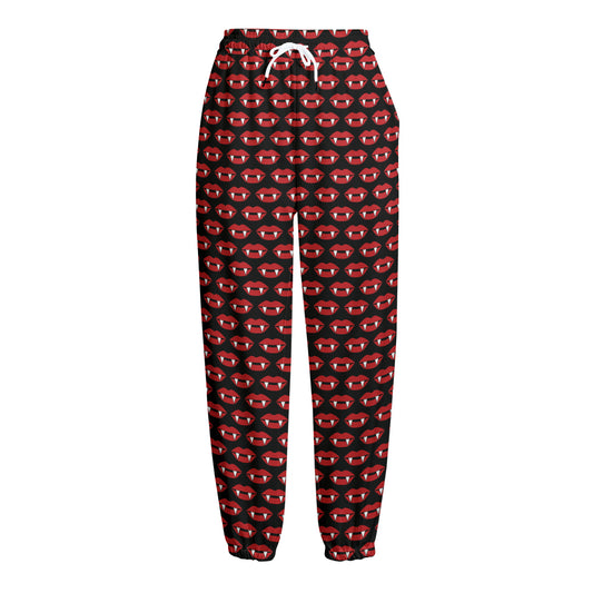 Halloween Vampire Lips Pattern Print Fleece Lined Knit Pants