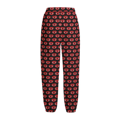 Halloween Vampire Lips Pattern Print Fleece Lined Knit Pants