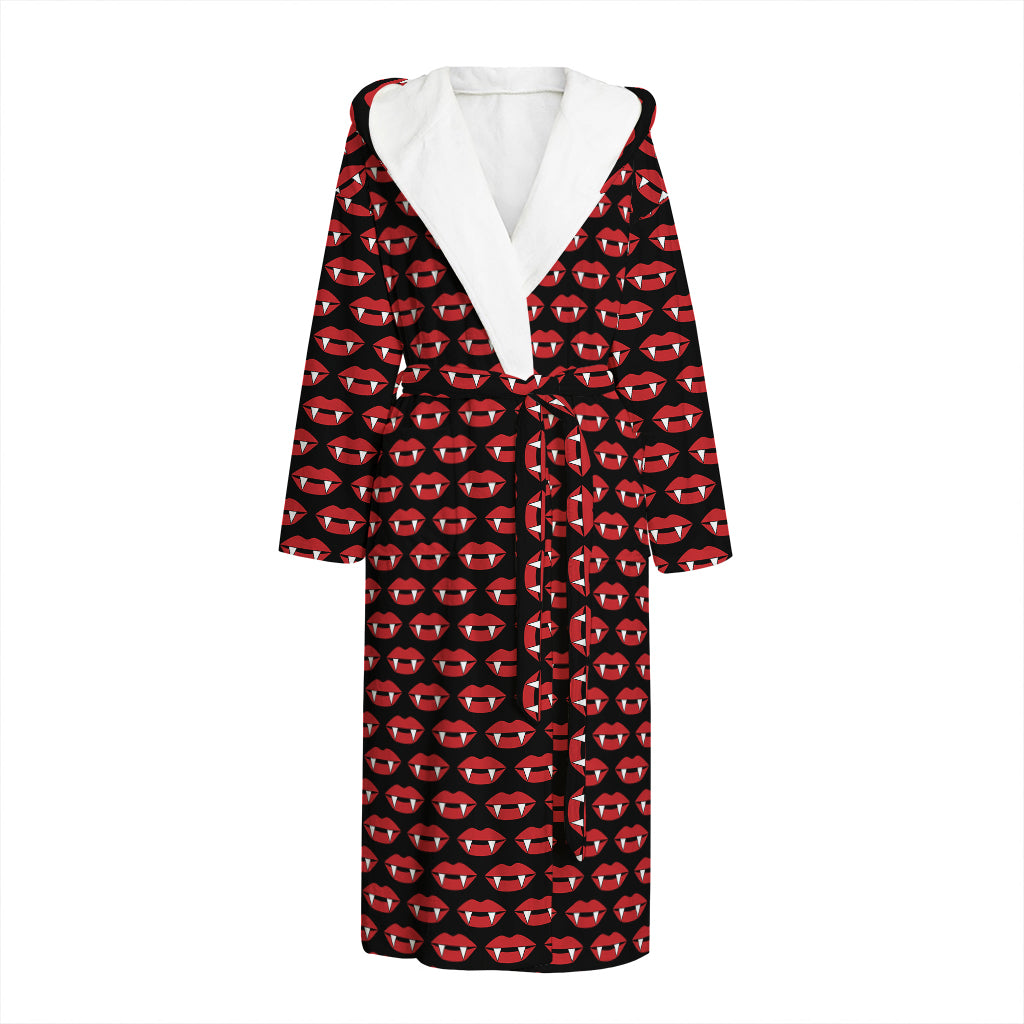 Halloween Vampire Lips Pattern Print Hooded Bathrobe