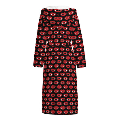 Halloween Vampire Lips Pattern Print Hooded Bathrobe