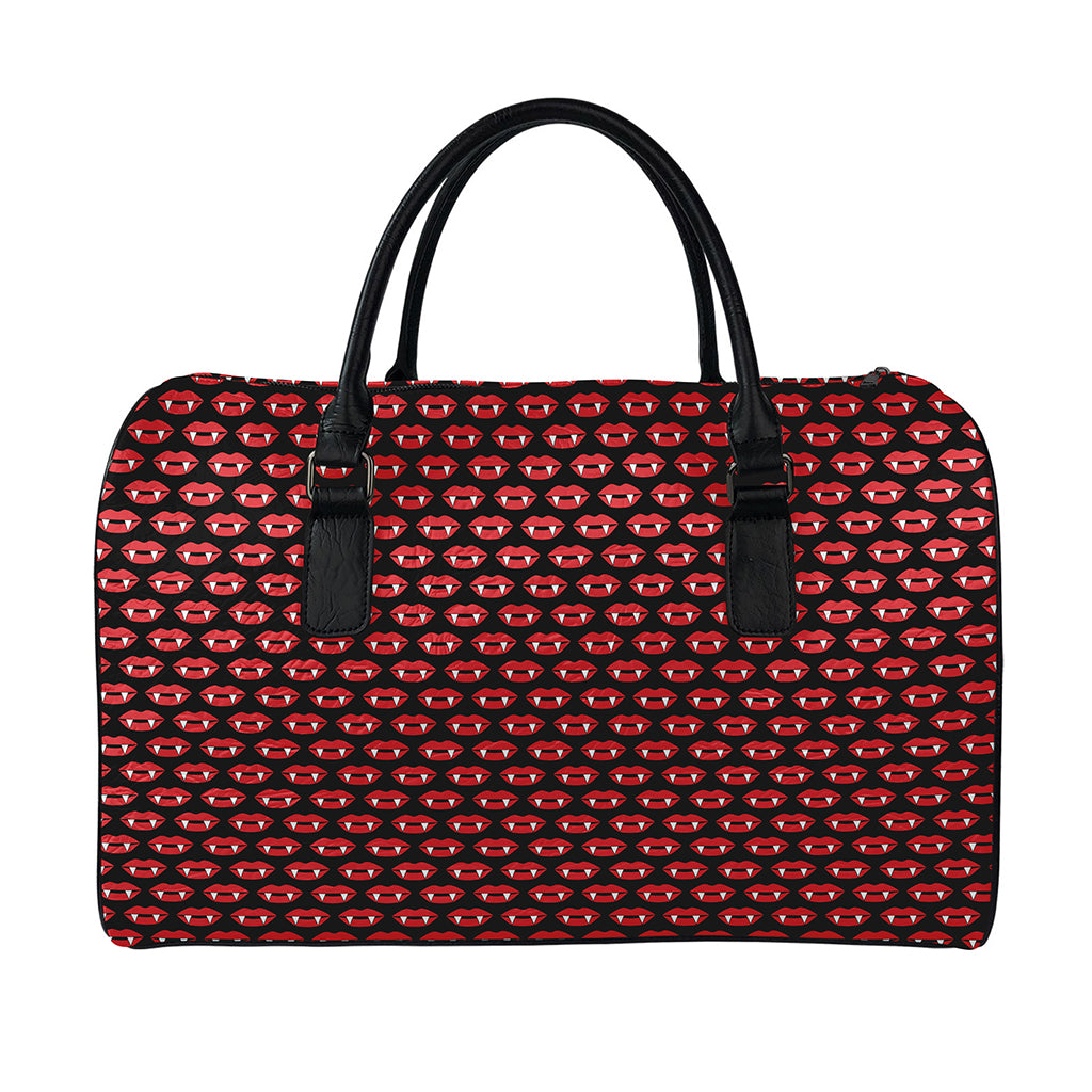 Halloween Vampire Lips Pattern Print Leather Duffle Bag