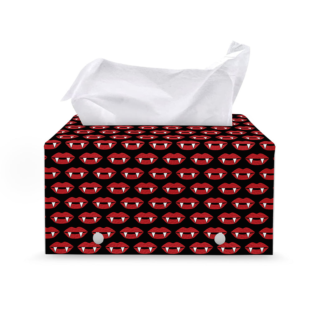 Halloween Vampire Lips Pattern Print Leather Tissue Box Cover
