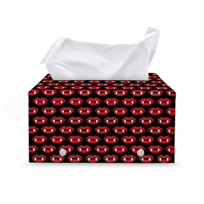Halloween Vampire Lips Pattern Print Leather Tissue Box Cover