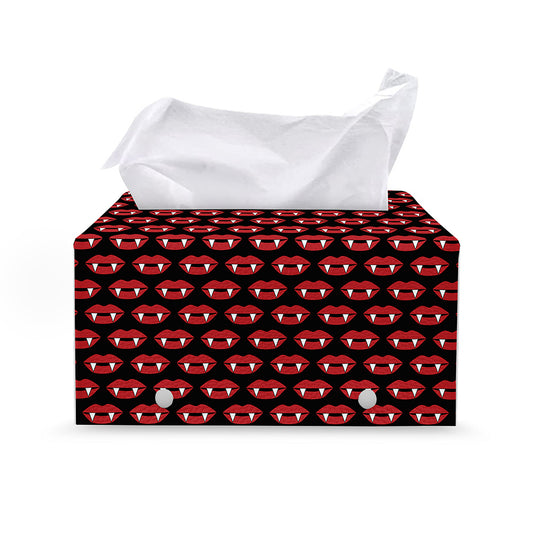 Halloween Vampire Lips Pattern Print Leather Tissue Box Cover