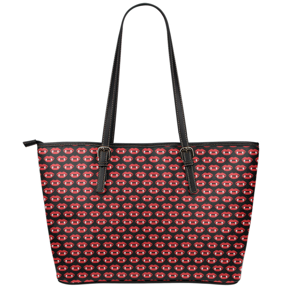 Halloween Vampire Lips Pattern Print Leather Tote Bag