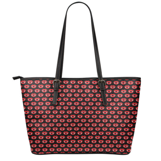 Halloween Vampire Lips Pattern Print Leather Tote Bag
