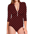 Halloween Vampire Lips Pattern Print Long Sleeve Swimsuit