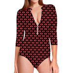 Halloween Vampire Lips Pattern Print Long Sleeve Swimsuit