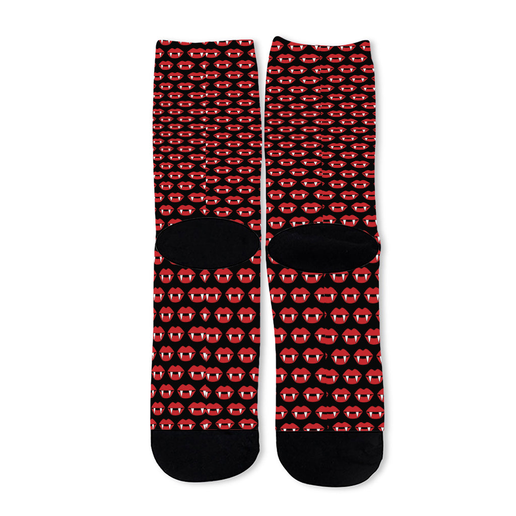 Halloween Vampire Lips Pattern Print Long Socks