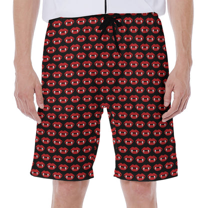 Halloween Vampire Lips Pattern Print Men's Beach Shorts