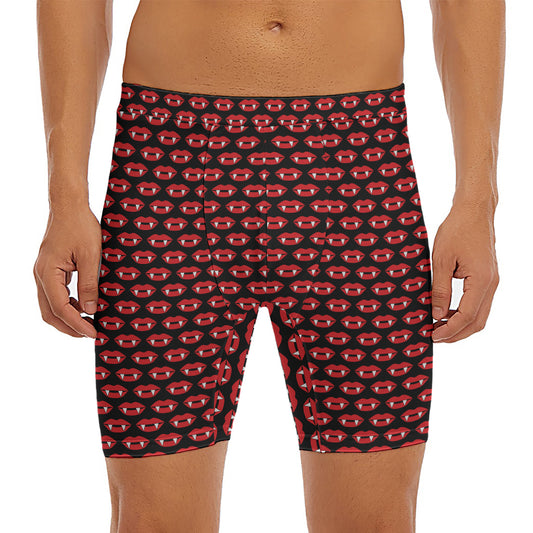 Halloween Vampire Lips Pattern Print Men's Long Boxer Briefs