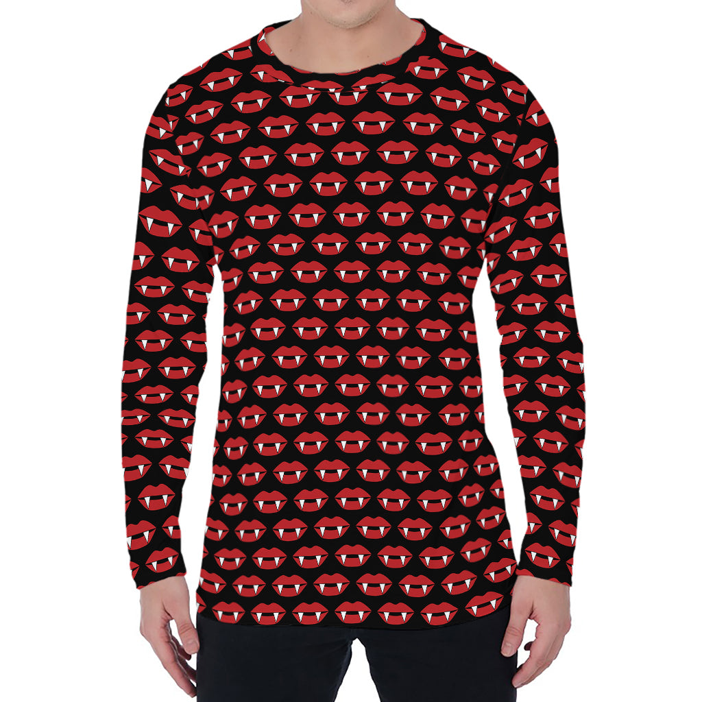 Halloween Vampire Lips Pattern Print Men's Long Sleeve T-Shirt