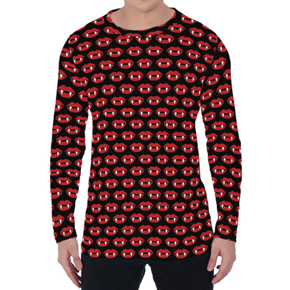 Halloween Vampire Lips Pattern Print Men's Long Sleeve T-Shirt