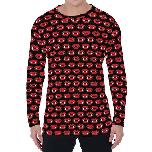 Halloween Vampire Lips Pattern Print Men's Long Sleeve T-Shirt