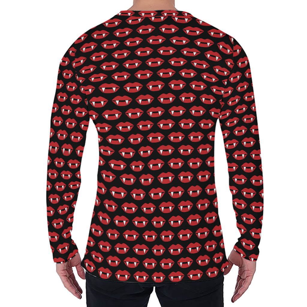 Halloween Vampire Lips Pattern Print Men's Long Sleeve T-Shirt