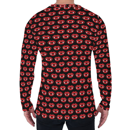 Halloween Vampire Lips Pattern Print Men's Long Sleeve T-Shirt