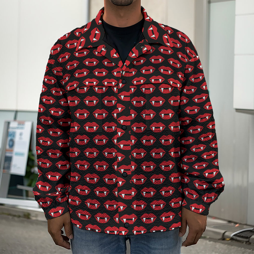 Halloween Vampire Lips Pattern Print Men's Shirt Jacket