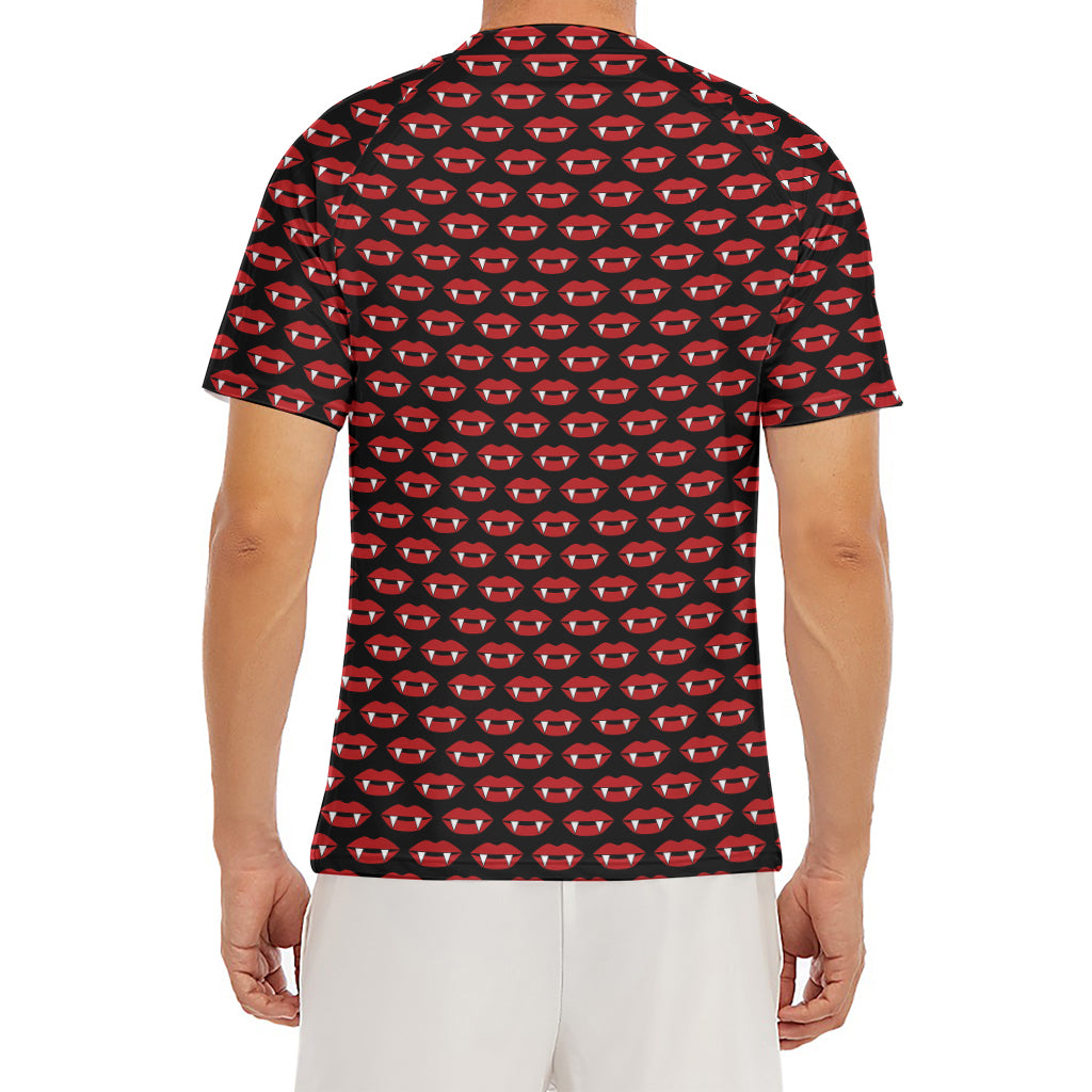 Halloween Vampire Lips Pattern Print Men's Short Sleeve Rash Guard