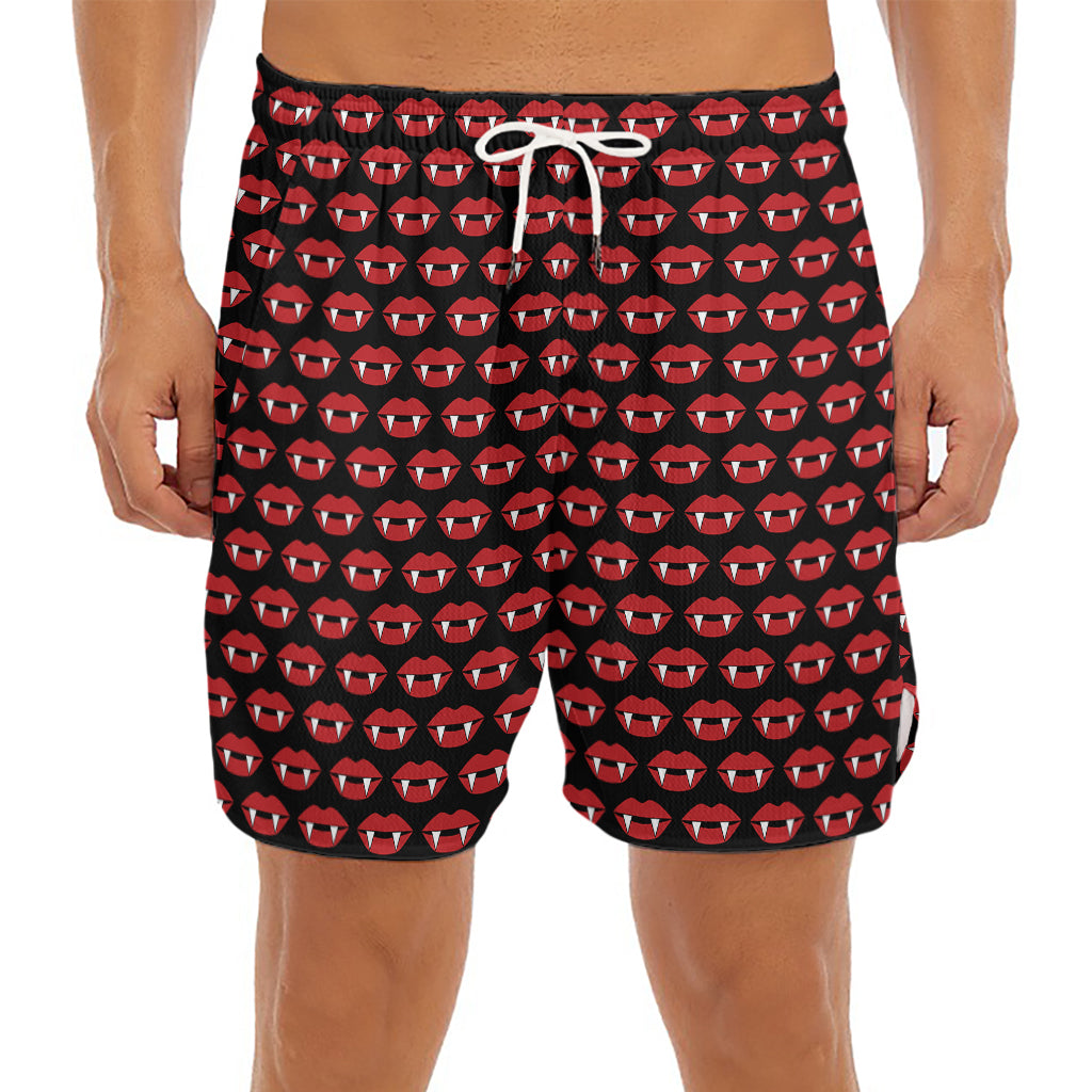 Halloween Vampire Lips Pattern Print Men's Split Running Shorts