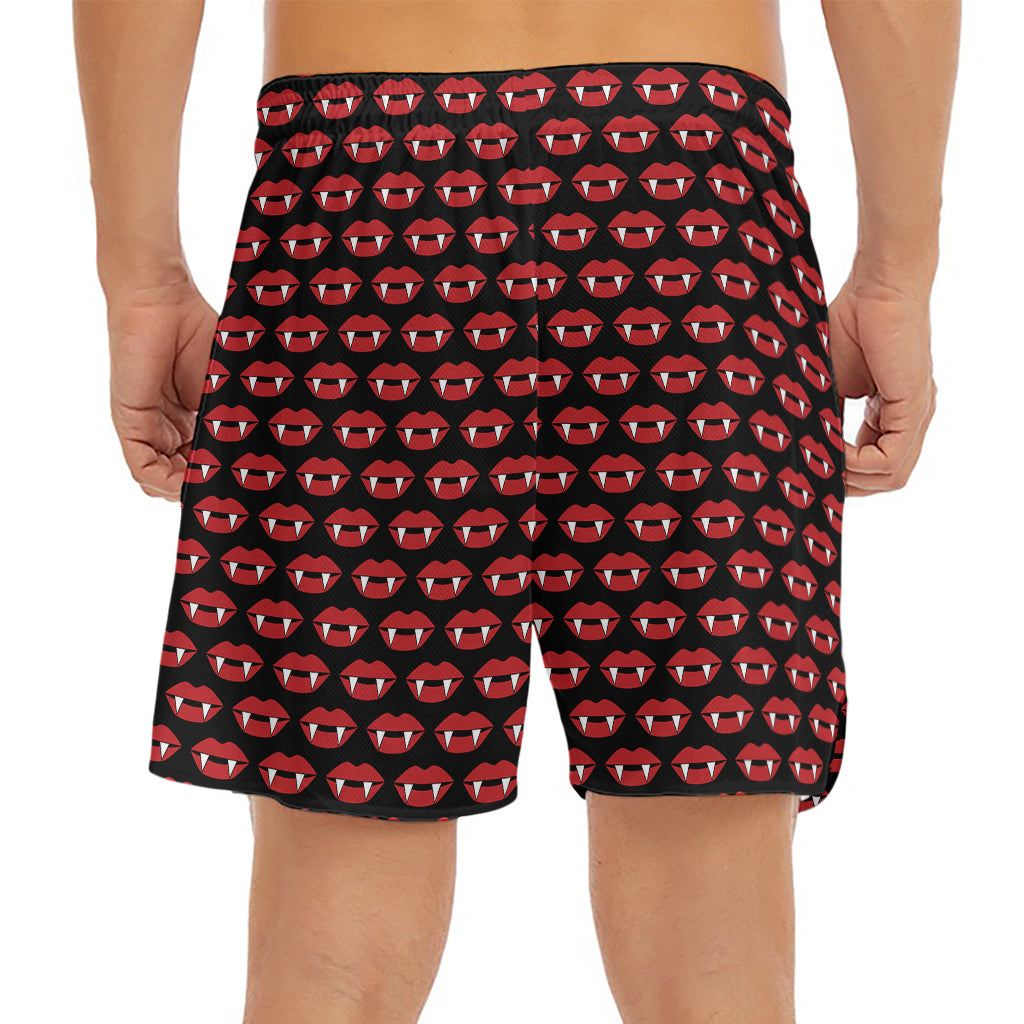 Halloween Vampire Lips Pattern Print Men's Split Running Shorts
