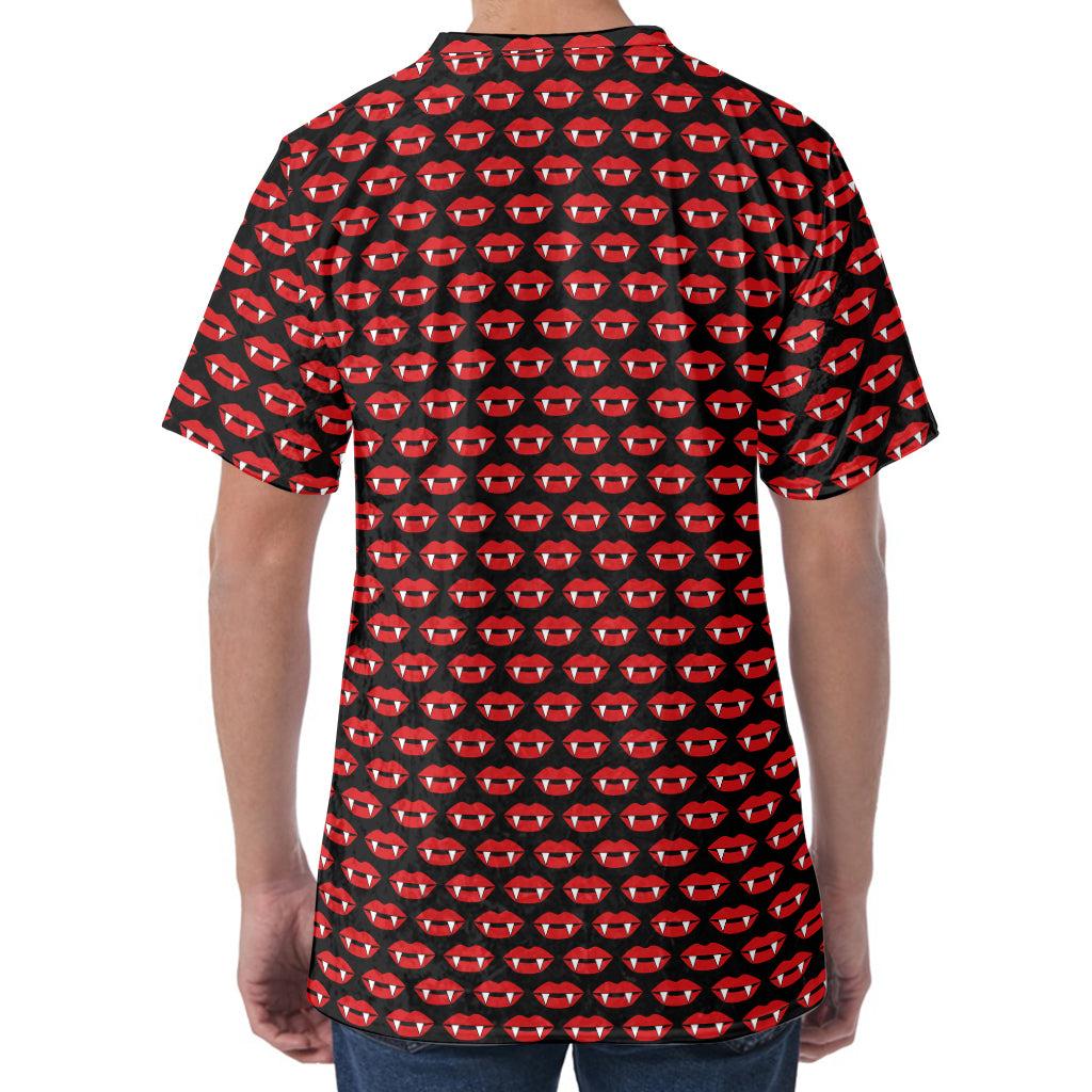 Halloween Vampire Lips Pattern Print Men's Velvet T-Shirt