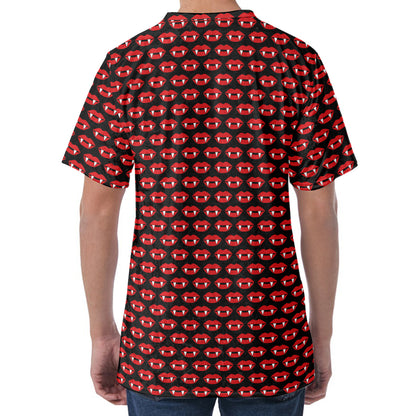 Halloween Vampire Lips Pattern Print Men's Velvet T-Shirt