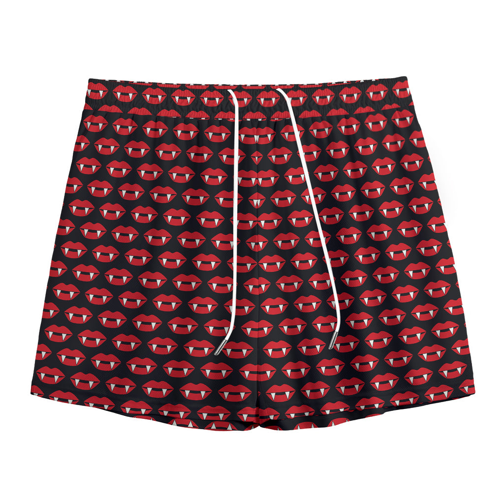 Halloween Vampire Lips Pattern Print Mesh Shorts