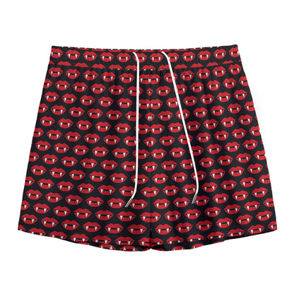Halloween Vampire Lips Pattern Print Mesh Shorts