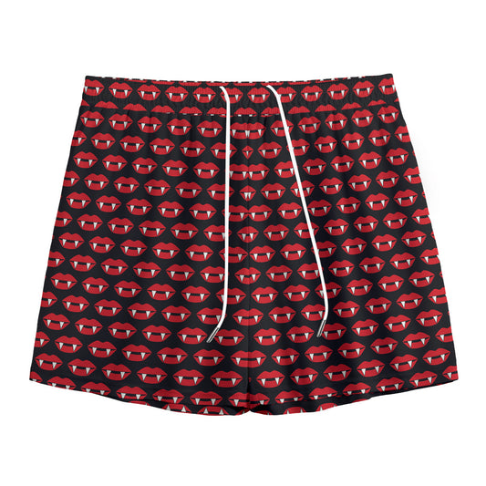 Halloween Vampire Lips Pattern Print Mesh Shorts