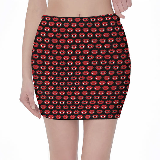 Halloween Vampire Lips Pattern Print Pencil Mini Skirt