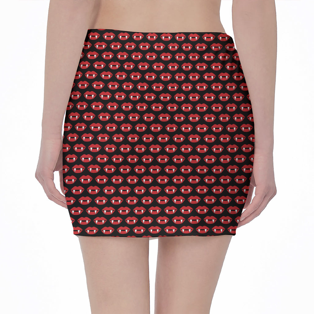 Halloween Vampire Lips Pattern Print Pencil Mini Skirt