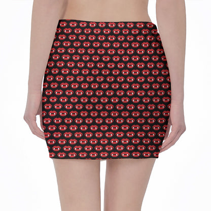 Halloween Vampire Lips Pattern Print Pencil Mini Skirt