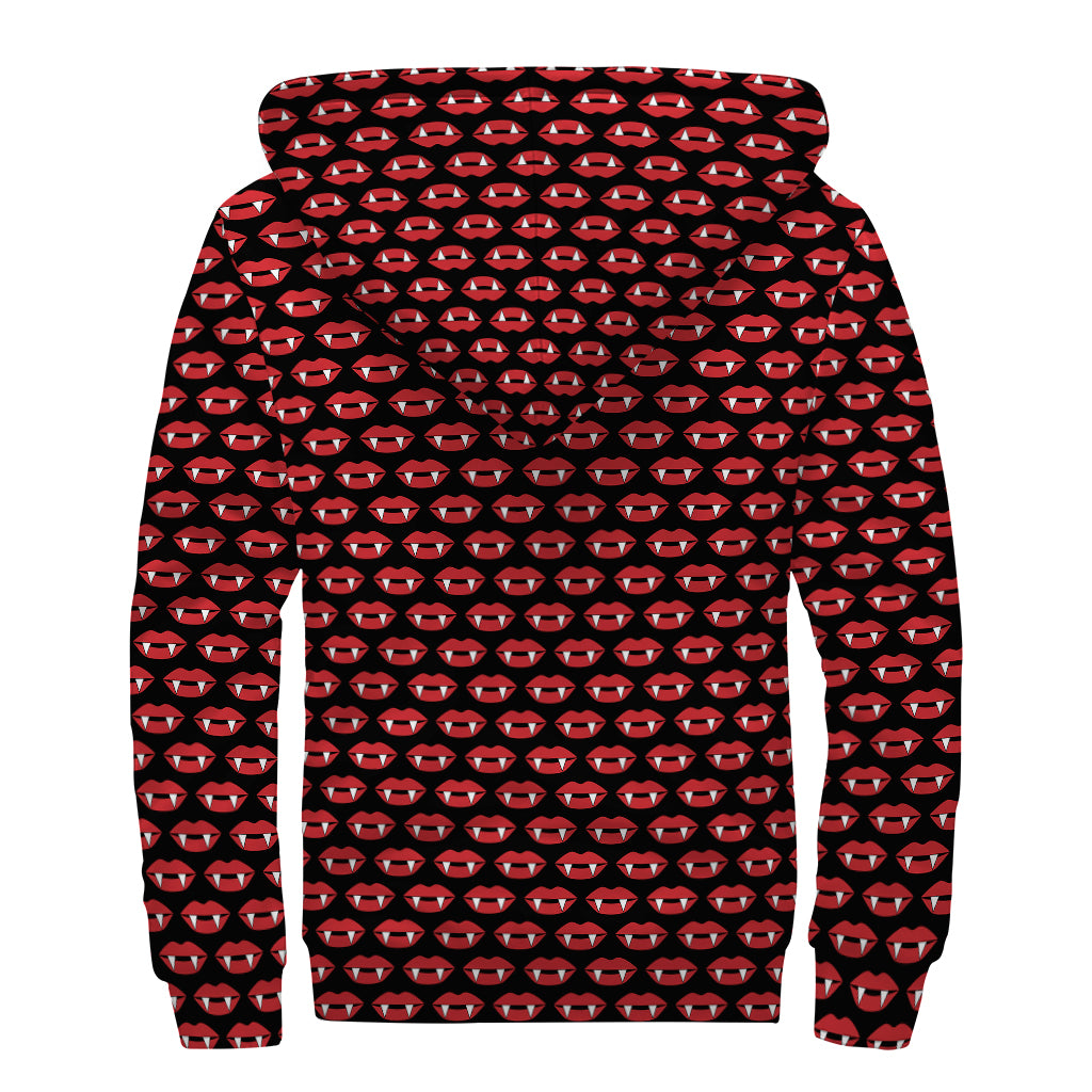 Halloween Vampire Lips Pattern Print Sherpa Lined Zip Up Hoodie