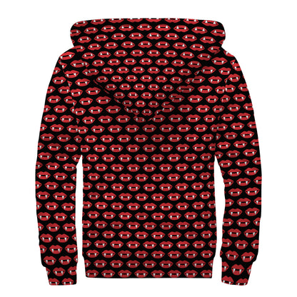 Halloween Vampire Lips Pattern Print Sherpa Lined Zip Up Hoodie
