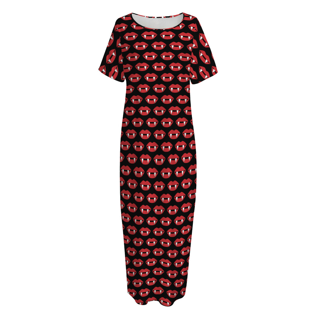 Halloween Vampire Lips Pattern Print Short Sleeve Long Nightdress