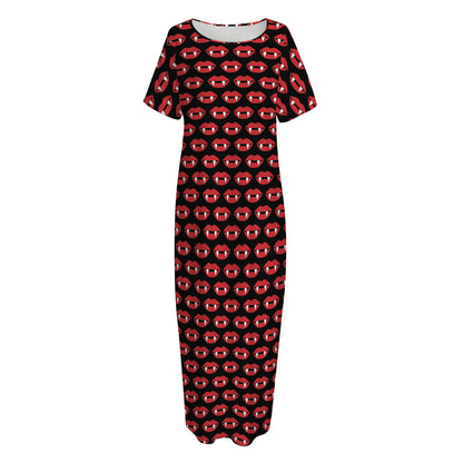 Halloween Vampire Lips Pattern Print Short Sleeve Long Nightdress