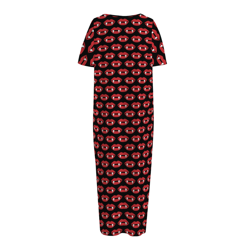Halloween Vampire Lips Pattern Print Short Sleeve Long Nightdress