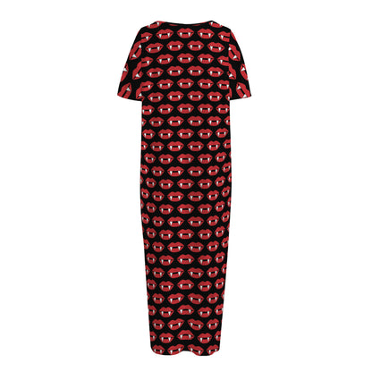 Halloween Vampire Lips Pattern Print Short Sleeve Long Nightdress
