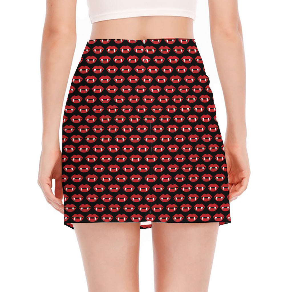 Halloween Vampire Lips Pattern Print Side Slit Mini Skirt