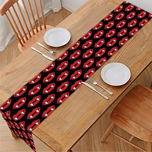 Halloween Vampire Lips Pattern Print Table Runner
