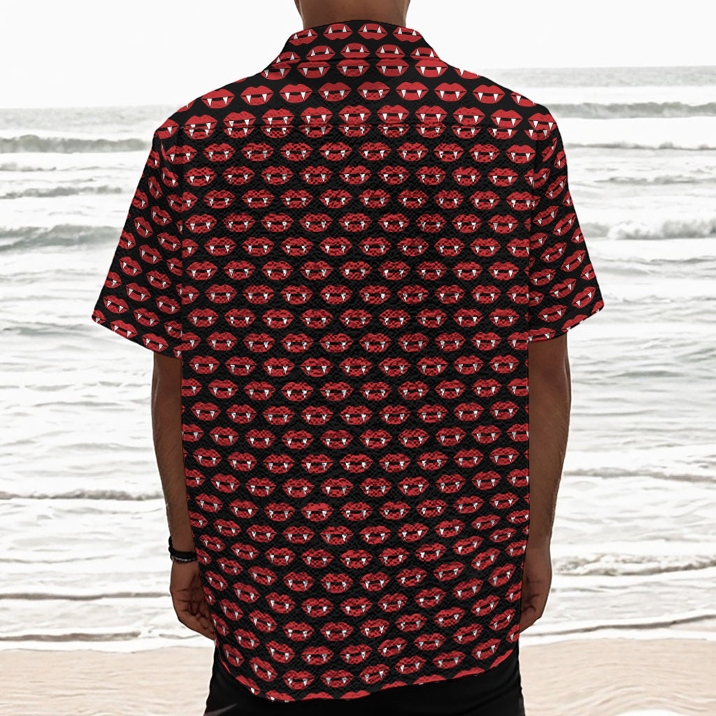 Halloween Vampire Lips Pattern Print Textured Short Sleeve Shirt