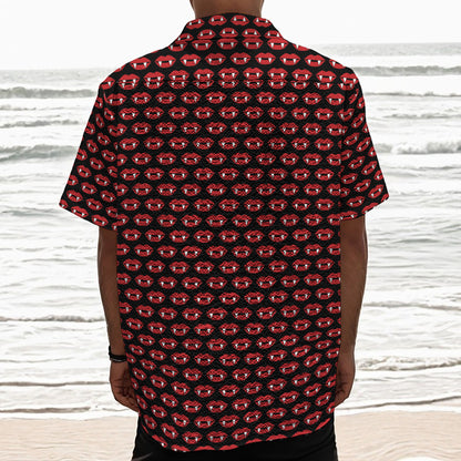 Halloween Vampire Lips Pattern Print Textured Short Sleeve Shirt